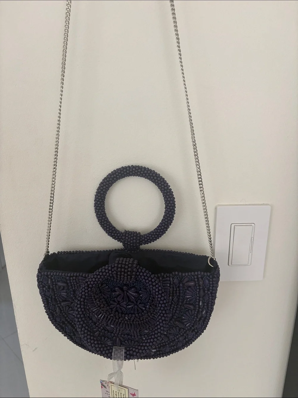 Handcrafted Beaded Navy Wristlet Clutch - India